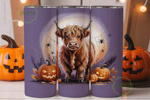 Highland Cow Halloween 20oz Tumbler Wrap Sublimation PixelChick 