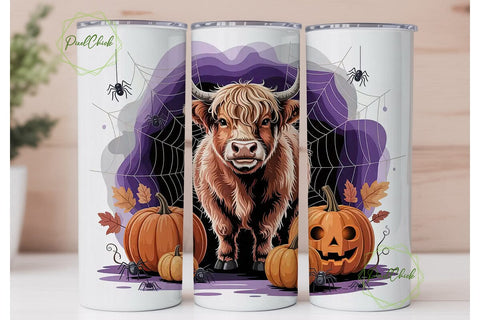 Highland Cow Halloween 20oz Tumbler Wrap Sublimation PixelChick 