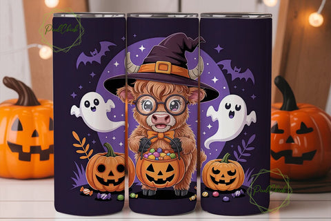 Highland Cow Halloween 20oz Tumbler Wrap Sublimation PixelChick 