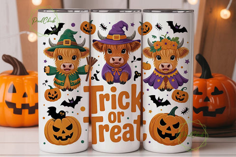Highland Cow Halloween 20oz Tumbler Wrap Sublimation PixelChick 