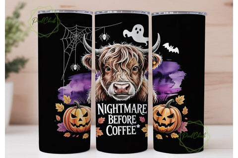 Highland Cow Halloween 20oz Tumbler Wrap Sublimation PixelChick 