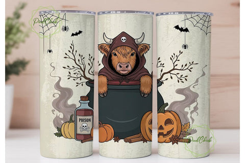 Highland Cow Halloween 20oz Tumbler Wrap Sublimation PixelChick 