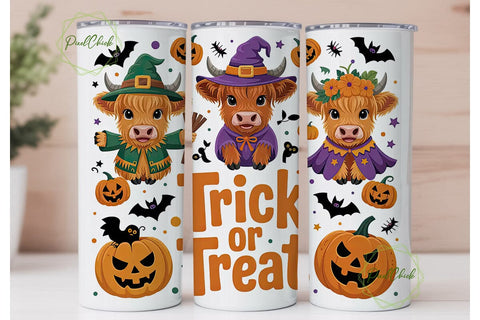 Highland Cow Halloween 20oz Tumbler Wrap Sublimation PixelChick 
