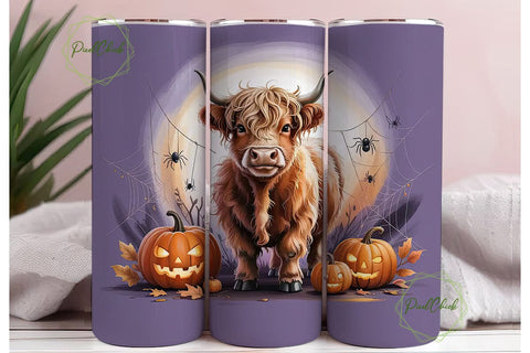Highland Cow Halloween 20oz Tumbler Wrap Sublimation PixelChick 