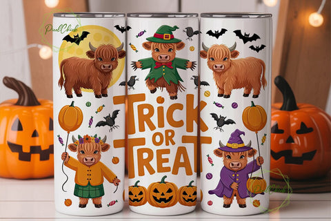 Highland Cow Halloween 20oz Tumbler Wrap Sublimation PixelChick 