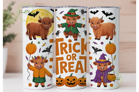 Highland Cow Halloween 20oz Tumbler Wrap Sublimation PixelChick 