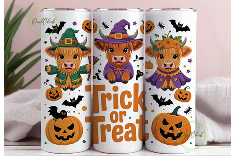 Highland Cow Halloween 20oz Tumbler Wrap Sublimation PixelChick 