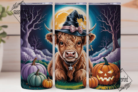 Highland Cow Halloween 20oz Tumbler Wrap Sublimation sassyprint 