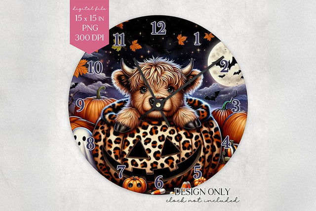 Highland Cow Halloween Clock PNG – Fall Sublimation Sublimation BijouBay 