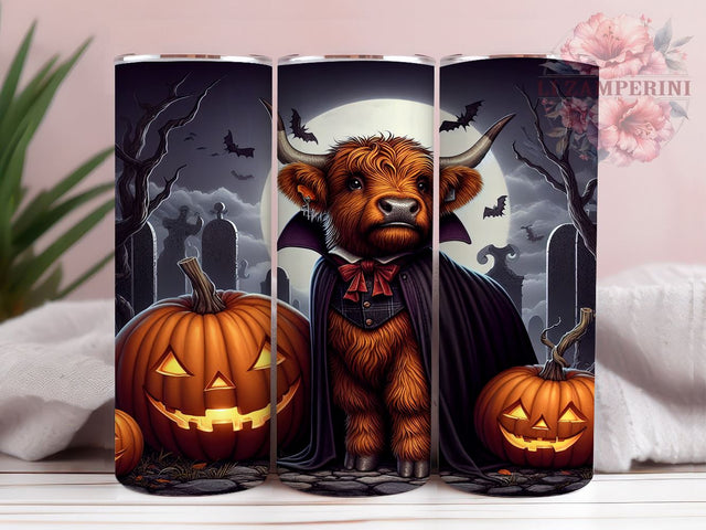 Highland Cow Halloween in Dracula Costume 20 oz Skinny Tumbler Sublimation Design, Straight & Tapered Tumbler Png, Highland Cow Tumbler Png, Digital Download PNG Sublimation Li Zamperini 
