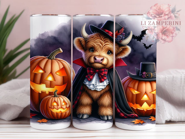 Highland Cow Halloween in Dracula Costume 20 oz Skinny Tumbler Sublimation Design, Straight & Tapered Tumbler Png, Highland Cow Tumbler Png, Digital Download PNG Sublimation Li Zamperini 