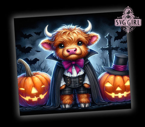Highland Cow Halloween in Dracula Costume 20oz Tumbler Wrap Sublimation Design, Straight Tapered Tumbler Wrap, Halloween Pumpkin Tumbler Png, Instant Digital Download Sublimation SvggirlplusArt 