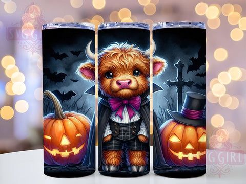 Highland Cow Halloween in Dracula Costume 20oz Tumbler Wrap Sublimation Design, Straight Tapered Tumbler Wrap, Halloween Pumpkin Tumbler Png, Instant Digital Download Sublimation SvggirlplusArt 