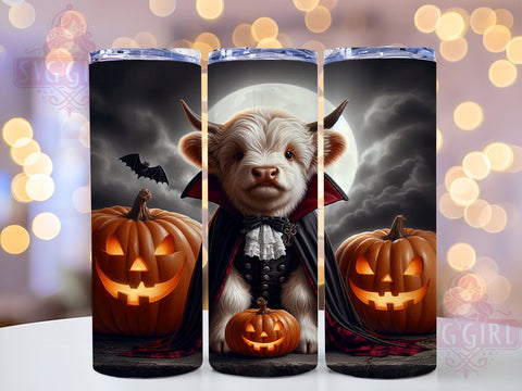 Highland Cow Halloween in Dracula Costume 20oz Tumbler Wrap Sublimation Design, Straight Tapered Tumbler Wrap, Halloween Pumpkin Tumbler Png, Instant Digital Download Sublimation SvggirlplusArt 
