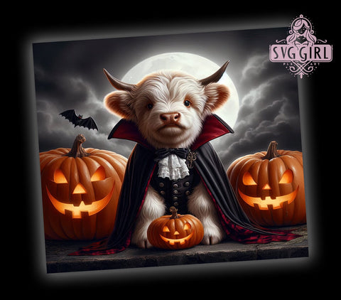 Highland Cow Halloween in Dracula Costume 20oz Tumbler Wrap Sublimation Design, Straight Tapered Tumbler Wrap, Halloween Pumpkin Tumbler Png, Instant Digital Download Sublimation SvggirlplusArt 