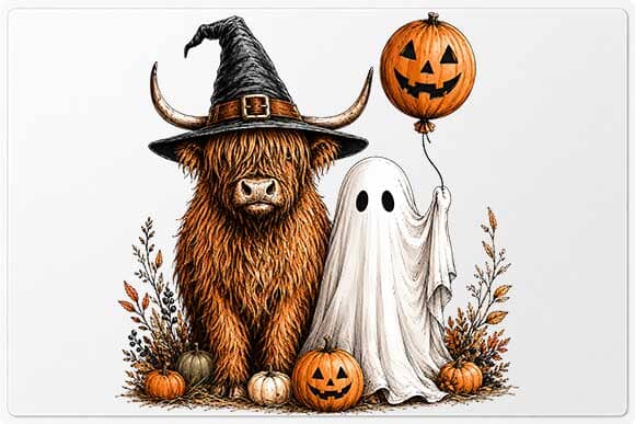 Highland Cow Halloween PNG | Ghost Sublimation Digital Download SVG BillahCrafts 