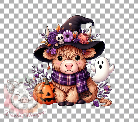 Highland Cow, Halloween, Spooky Vibes, PNG Files, Sublimation Designs, Farm Animal Halloween, Cute Halloween Decor, Fall Crafts Sublimation Lara' s Designs 