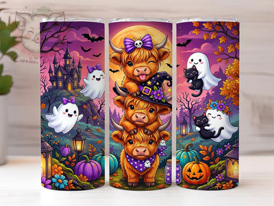 Highland Cow Halloween Stack 20oz Tumbler, Highland Cow Halloween, Halloween Stack, Highland Cow Tumbler, 20oz Tumbler, Halloween Cow, Stacked Cow, Tumbler Wrap Sublimation Lara' s Designs 