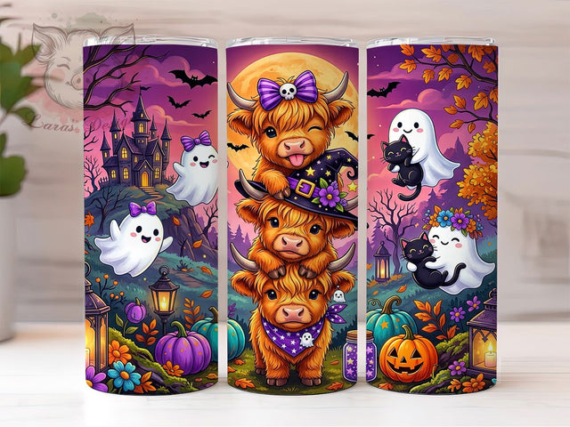 Highland Cow Halloween Stack 20oz Tumbler, Highland Cow Halloween, Halloween Stack, Highland Cow Tumbler, 20oz Tumbler, Halloween Cow, Stacked Cow, Tumbler Wrap Sublimation Lara' s Designs 