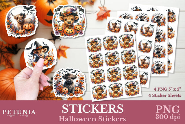 Highland Cow Halloween Stickers | Halloween Stickers Sublimation Petunia Digital Design 