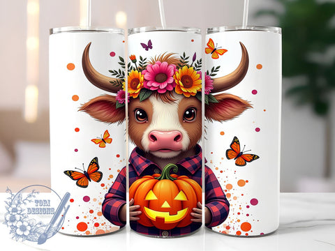 Highland Cow, Halloween, Trick or Treat, Tumblers, Sublimation Design, Farm Animal, Fall Decor, Cute Halloween Sublimation ToriDesigns 