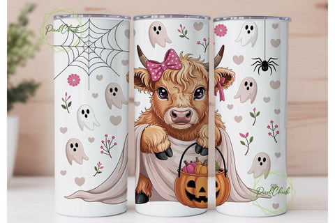 Highland Cow Halloween Tumbler Wrap PNG Sublimation PixelChick 
