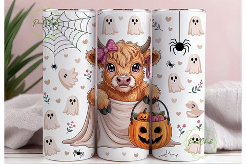 Highland Cow Halloween Tumbler Wrap PNG Sublimation PixelChick 