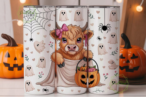 Highland Cow Halloween Tumbler Wrap PNG Sublimation PixelChick 