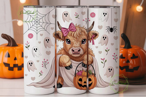 Highland Cow Halloween Tumbler Wrap PNG Sublimation PixelChick 