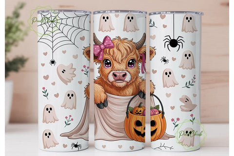 Highland Cow Halloween Tumbler Wrap PNG Sublimation PixelChick 