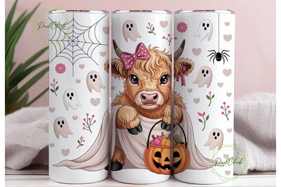 Highland Cow Halloween Tumbler Wrap PNG Sublimation PixelChick 