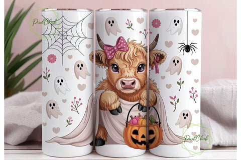 Highland Cow Halloween Tumbler Wrap PNG Sublimation PixelChick 