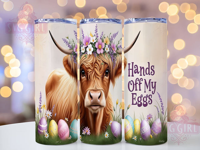 Highland Cow, Hands Off My Eggs, 20oz Tumbler, Sublimation Design, Farmhouse Decor, Cute Cow Gift, Rustic Kitchenware Sublimation SvggirlplusArt 