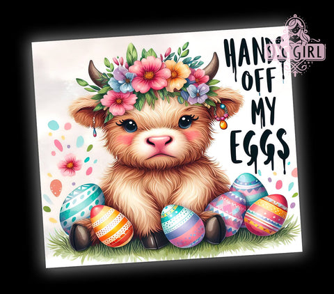 Highland Cow, Hands Off My Eggs, 20oz Tumbler, Sublimation Design, Farmhouse Decor, Cute Cow Gift, Rustic Kitchenware Sublimation SvggirlplusArt 