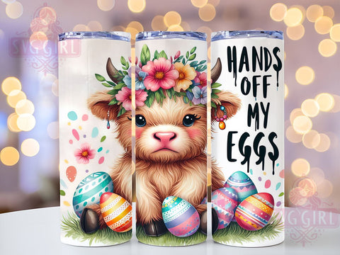Highland Cow, Hands Off My Eggs, 20oz Tumbler, Sublimation Design, Farmhouse Decor, Cute Cow Gift, Rustic Kitchenware Sublimation SvggirlplusArt 