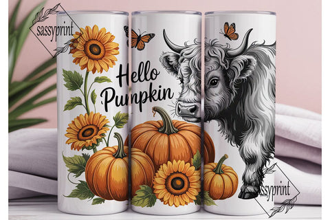 Highland Cow Hello Pumpkin 20oz Tumbler Sublimation sassyprint 