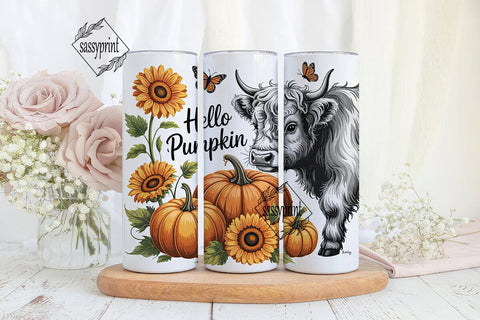 Highland Cow Hello Pumpkin 20oz Tumbler Sublimation sassyprint 