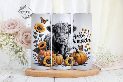 Highland Cow Hello Pumpkin 20oz Tumbler Sublimation sassyprint 