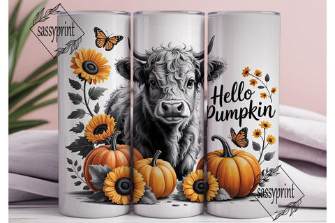 Highland Cow Hello Pumpkin 20oz Tumbler Sublimation sassyprint 