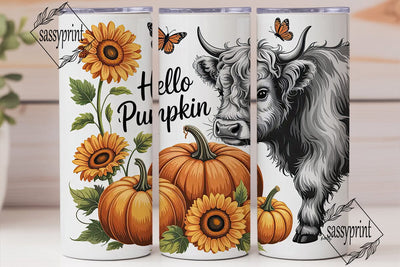 Highland Cow Hello Pumpkin 20oz Tumbler Sublimation sassyprint 