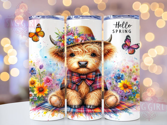 Highland Cow Hello Spring 20oz Tumbler Wrap, Spring Flower Design, 20oz Sublimation Tumbler, Cute Farm Animal Drinkware, Floral Gift for Her, Rustic Spring Decor, Hello Spring Tumbler Sublimation SvggirlplusArt 