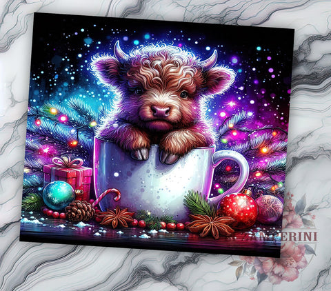 Highland Cow Hot Chocolate 20oz Tumbler Wrap PNG, Cute Highland Cow Tumbler PNG Sublimation Design, Straight & Tapered Tumbler Wrap, Instant Digital Download Sublimation Li Zamperini 