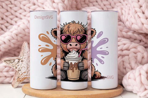 Highland Cow Iced Coffee 20oz Tumbler Sublimation DesignSVG 
