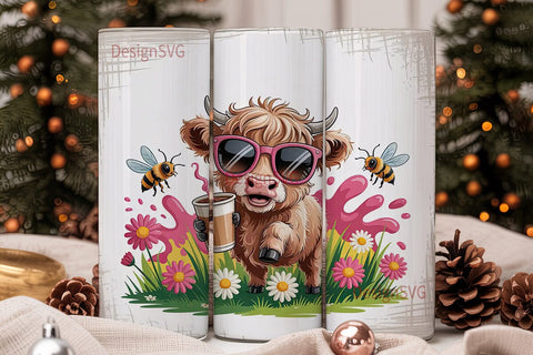 Highland Cow Iced Coffee 20oz Tumbler Sublimation DesignSVG 