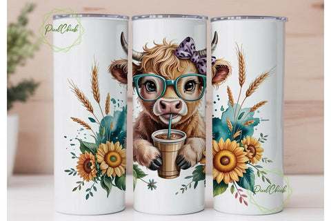 Highland Cow Iced Coffee 20oz Tumbler Sublimation PixelChick 