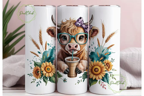 Highland Cow Iced Coffee 20oz Tumbler Sublimation PixelChick 