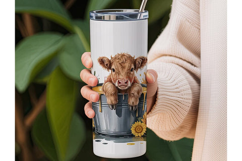Highland Cow in Bucket 20oz Tumbler Wrap Sublimation DesignSVG 