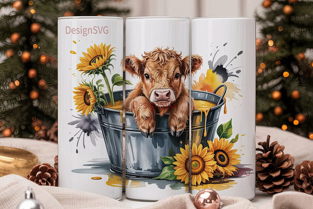Highland Cow in Bucket 20oz Tumbler Wrap Sublimation DesignSVG 