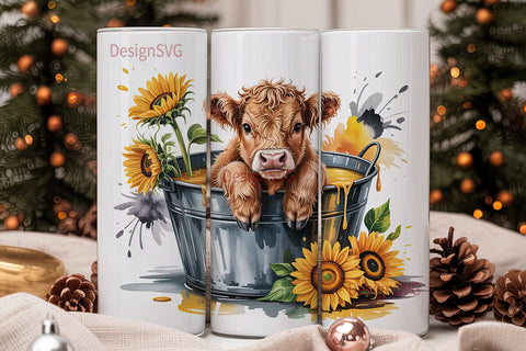 Highland Cow in Bucket 20oz Tumbler Wrap Sublimation DesignSVG 