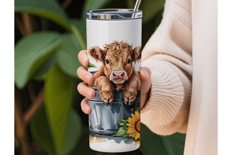 Highland Cow in Bucket 20oz Tumbler Wrap Sublimation DesignSVG 